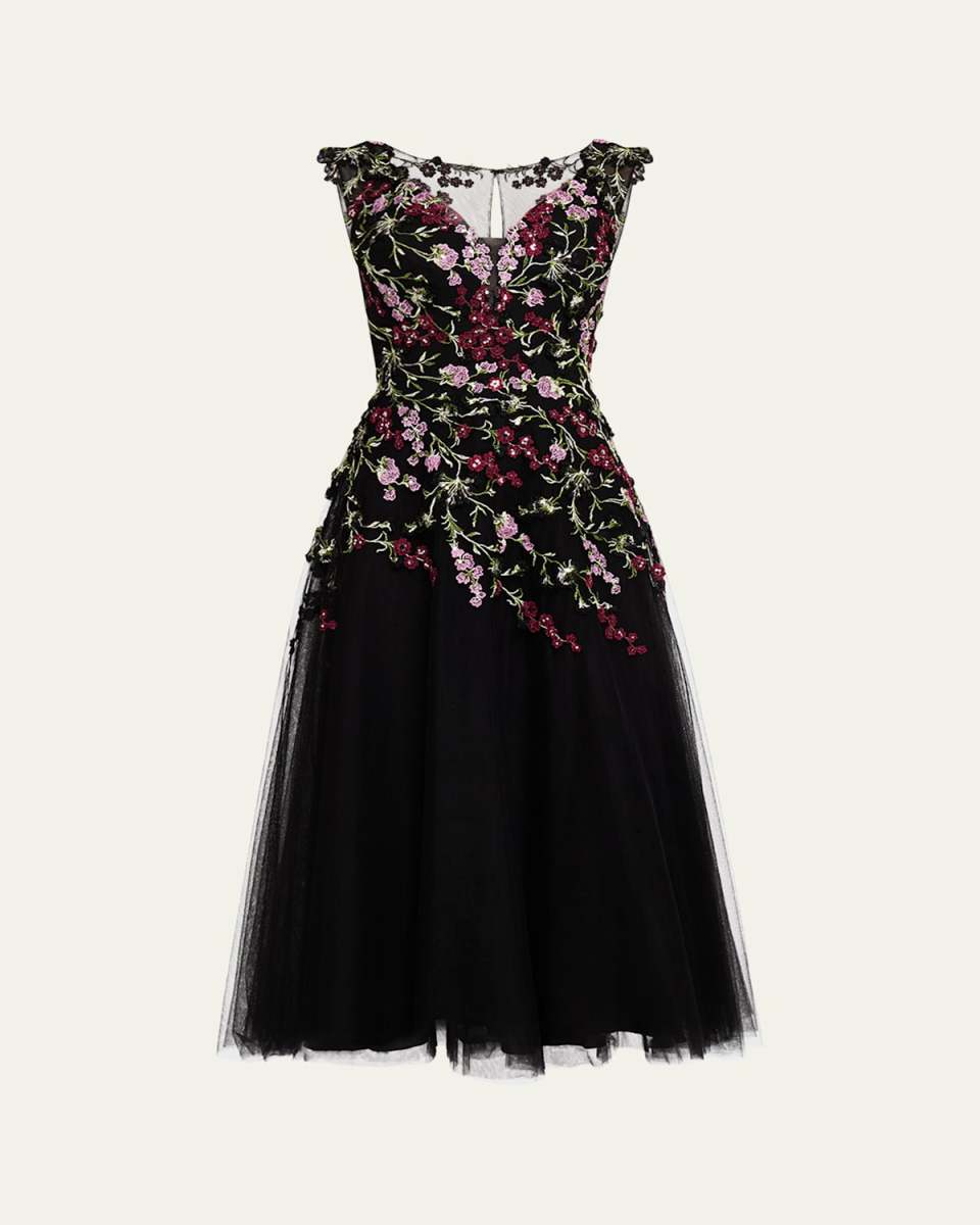 Sequin Embroidered Tulle Midi Dress